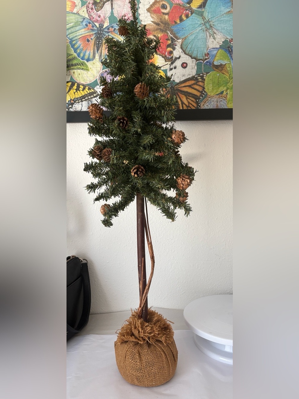 Source Unknown Green Pinecone Topiary with Brown Burlap Base